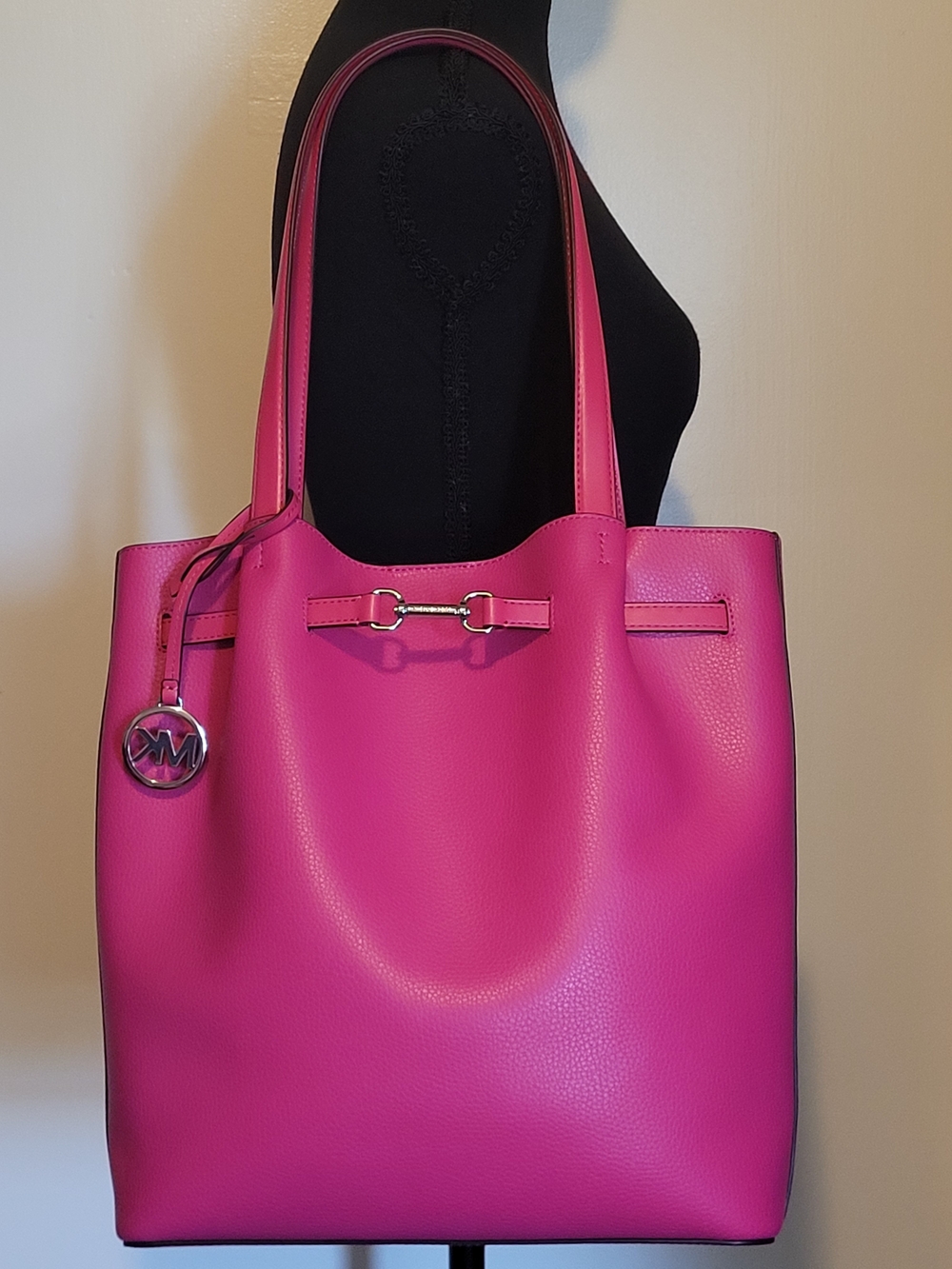 NWOT Michael Kors Hot Pink Leather Tote Bag Silver MK Horsebit Charm 35S5S27T3T